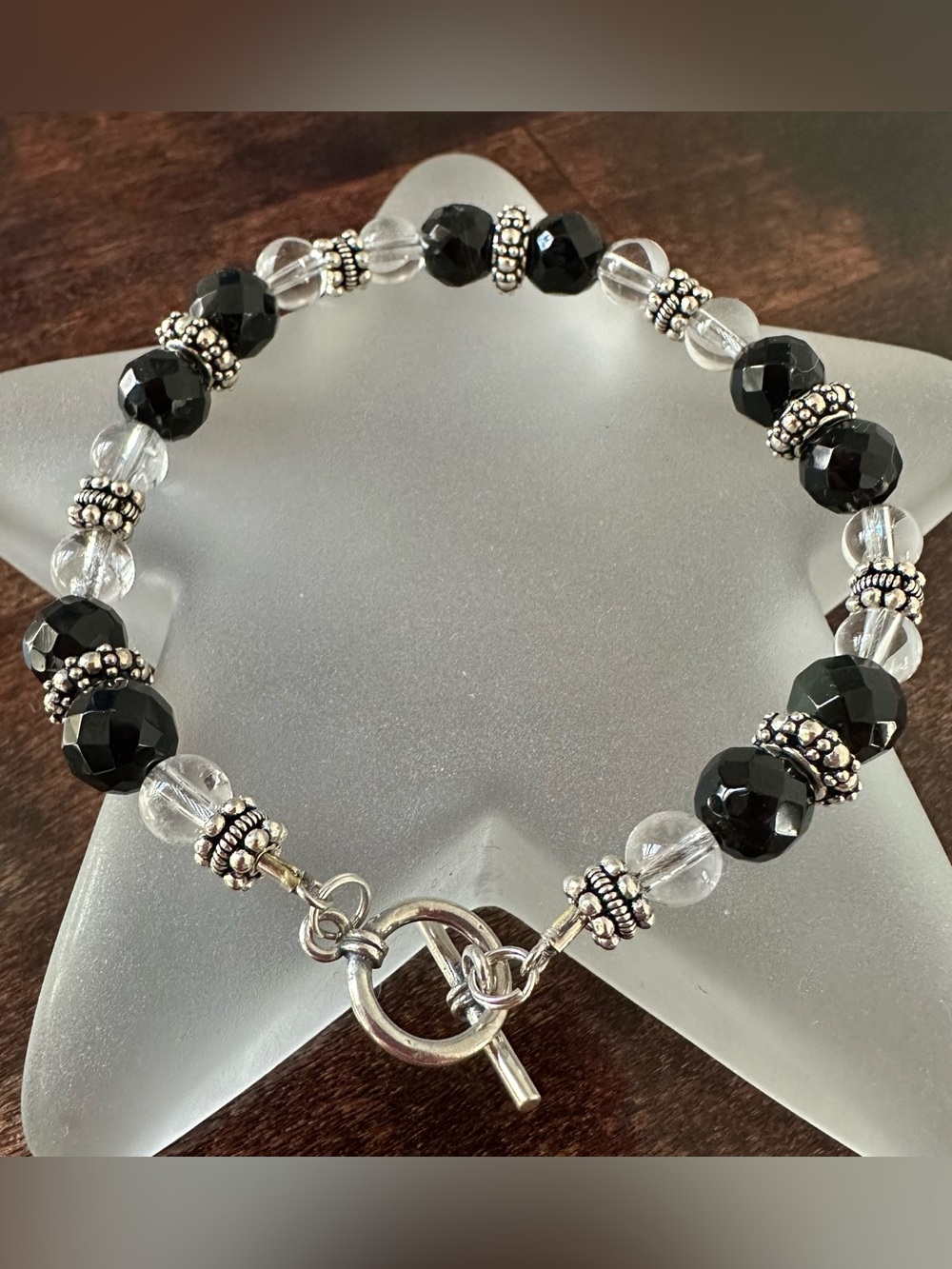 Crystal and glass beaded bracelet, 7.5in